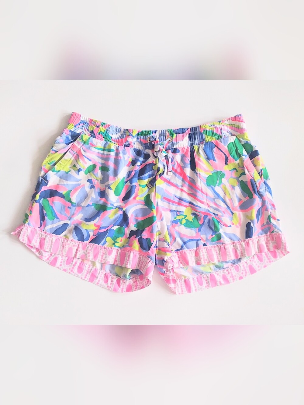 Lilly Pulitzer Katia Shorts Blue Pink Drawstring Waist Size XS